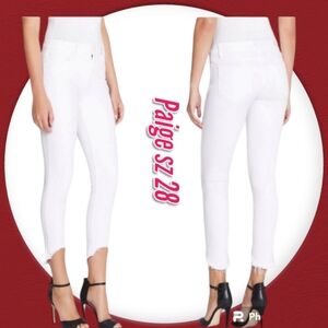 Paige Mid Rise Verdugo Skinny Crop frayed hem Cotton blend White jeans